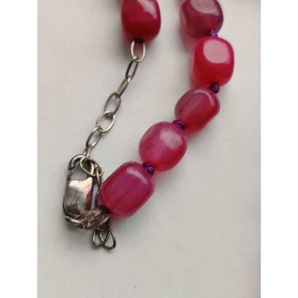 Vtg HOT PINK Beaded NECKLACE 925 SILVER CLASP 22" Adjustable Purple Cord 92g - Picture 4 of 6